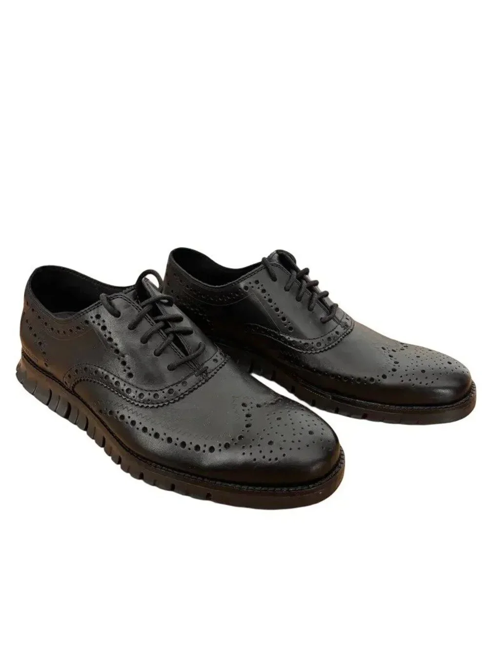 NEW COLE HAAN ZEROGRAND Wingtip Oxfords Black Leather MEN'S 10